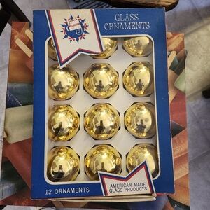 Coby Gold Glass Ornaments - Set of 12 New Old Stock